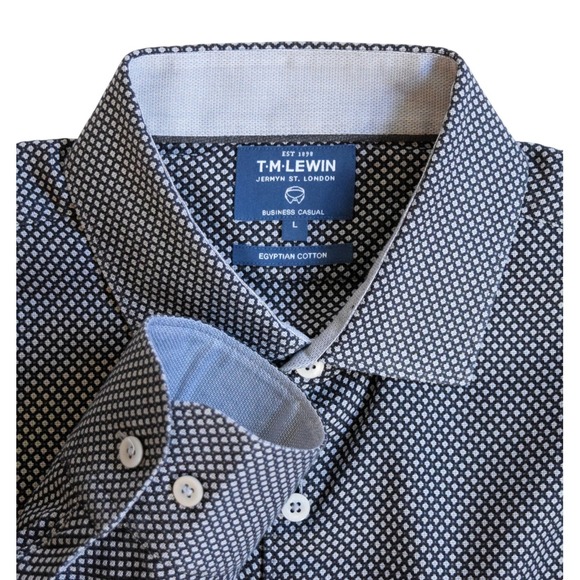 T.M.Lewin Other - T.M. Lewin Business Casual Men L Tessitura Monti Navy Blue Egyptian Cotton Shirt